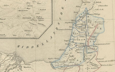 Palestine & Holy Land Map with Jerusalem Insets, Nieuwe Hand-Atlas, 1876, close-up 6