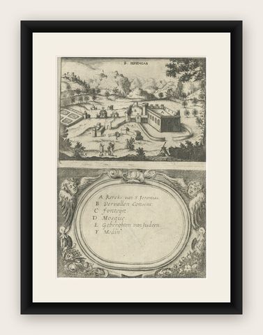 Very Rare Antique Engraving of Christian Monastery Saint Jeremias in Egypt, 1673, shown framed