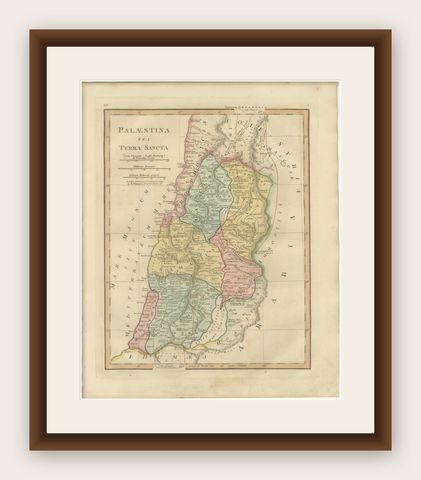 Holy Land Map, Palestina seu Terra Sancta, Biblical Geography, Wilkinson 1819, shown framed