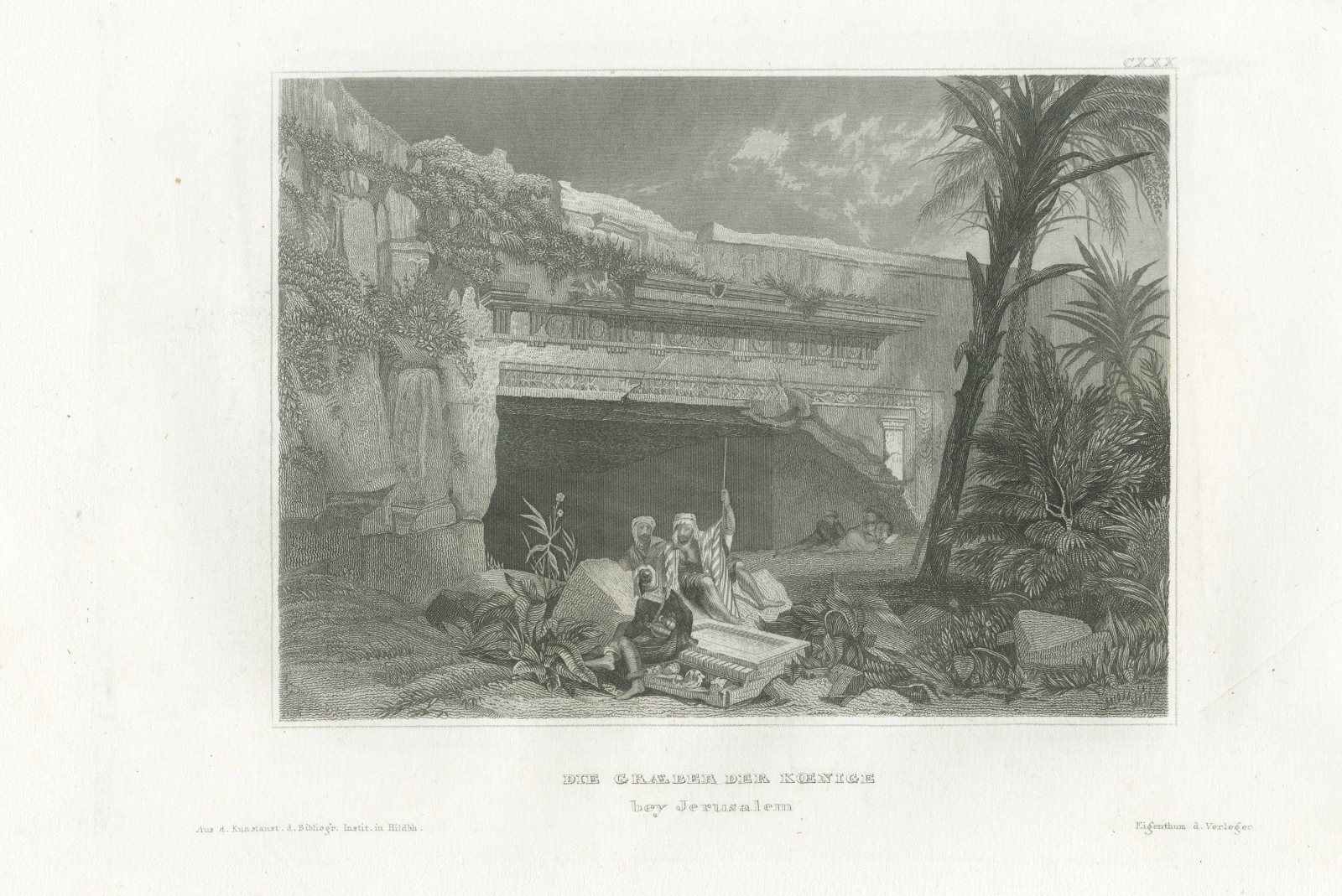 Antique View of the Tombs of the Kings, Jerusalem, Steel Engraving, circa 1850