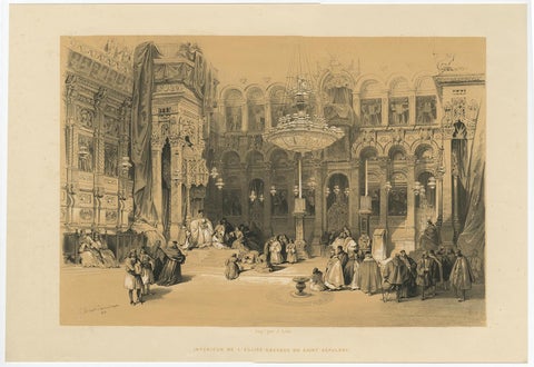 Old Lithograph depicting the Greek Chapel of the Holy Sepulchre, 1845, view 2