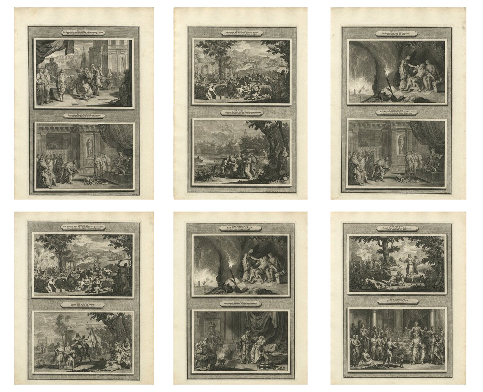 Antique Bible Print Set, Genesis & Exodus Scenes, Mortier c.1700