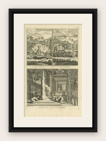 Antique Print of the Hindu God Vishnu by Picart, 1722, shown framed