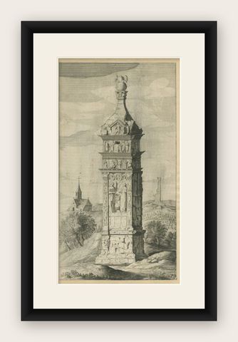 Antique Print of the Igel Column and Church, c.1650, shown framed