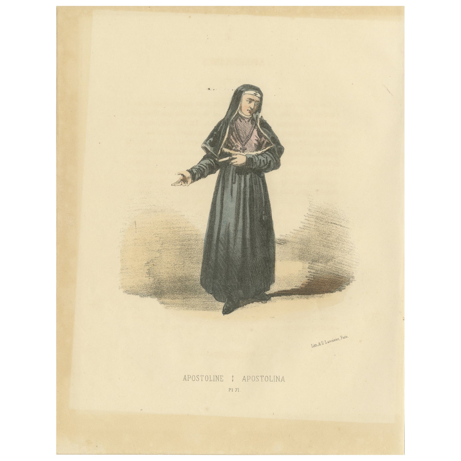 Apostoline, 1862 Hand-Colored Lithograph of an Apostoline Nun