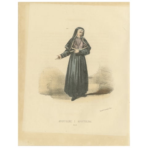 Apostoline, 1862 Hand-Colored Lithograph of an Apostoline Nun