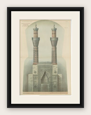 Gök Medrese Sivas Twin Minarets, Seljuk Islamic Architecture Print 1924, shown framed