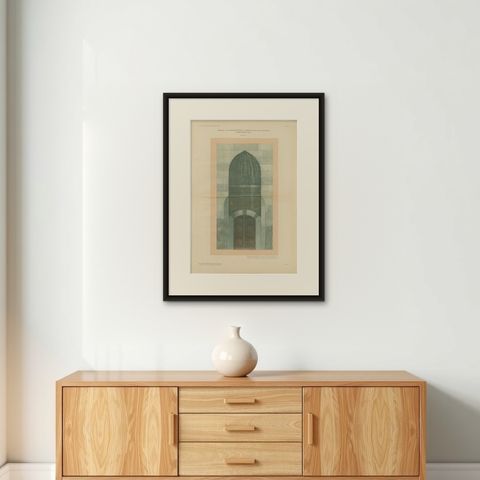 Antique Islamic Architecture Print, Green Tomb Portal Bursa, Raymond 1924, shown framed on a wall, true to size