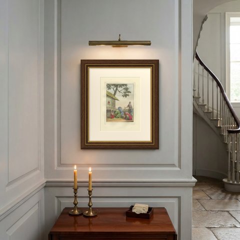 Antique Hand-Colored Print of Worship at a Chinese Shrine, Ferrario, 1815, shown framed on a wall, true to size