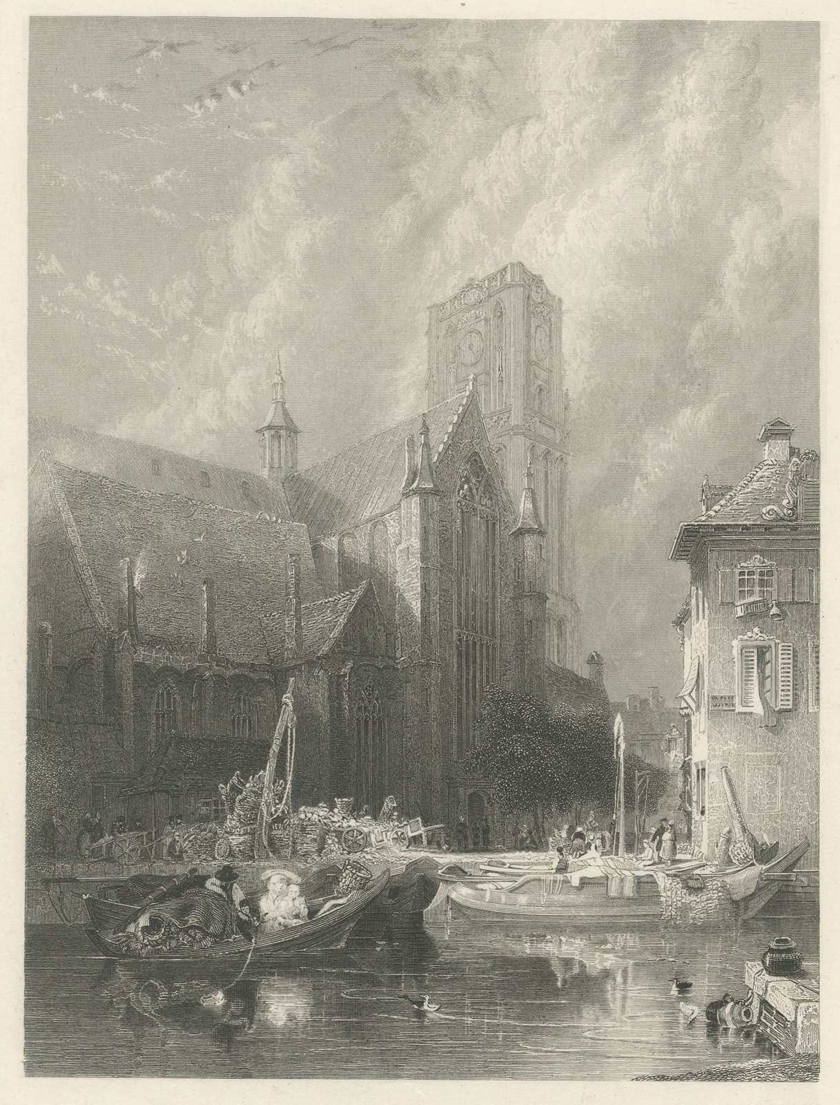 St. Lawrence Cathedral, Rotterdam, Antique Engraving after G. Balmer, circa 1834