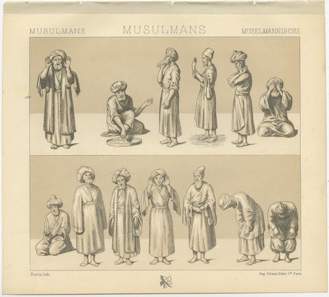 Islamic Prayer Lithographs, Muslims Worship Postures, Paris 1888 Set, view 2
