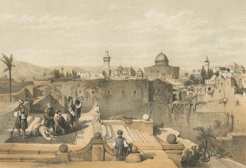 Chromolithograph of the Temple Mount in Jerusalem, Historical View of 1862, close-up 4