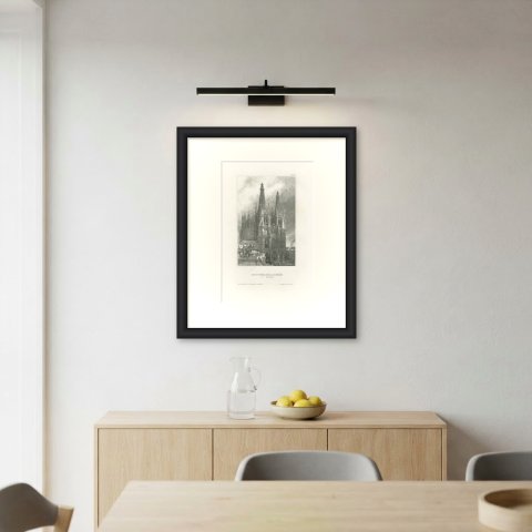 Antique Architectural View of Burgos Cathedral in Spain, circa 1850, shown framed on a wall, true to size