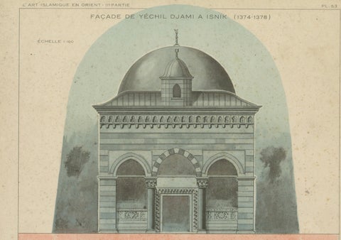 Original 1924 Ottoman Mosque Facades Print, Yeşil Djami Iznik & Muradiye Mosque, close-up 1