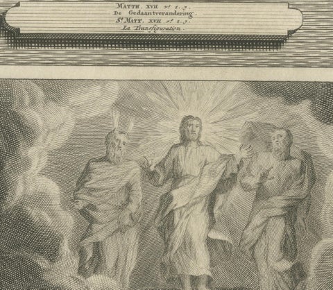 Biblical Engravings, Christ Transfiguration & Healing of the Possessed, ca.1700, close-up 2