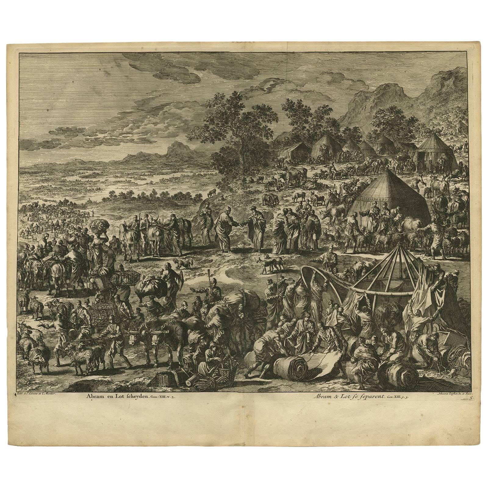 Antique Bible Print of Abram from the Biblia Sacra, 1743