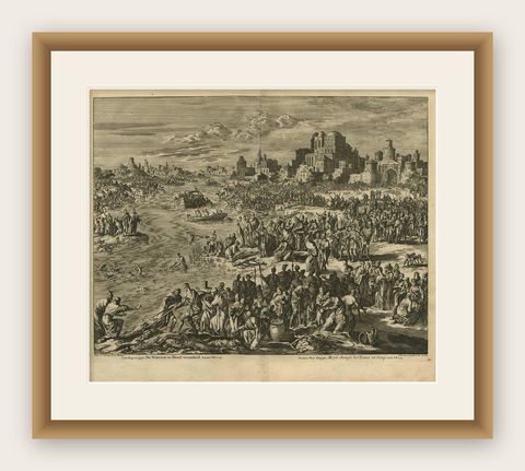 Antique Bible Print First Plague of Egypt by J. Luyken, 1743, shown framed