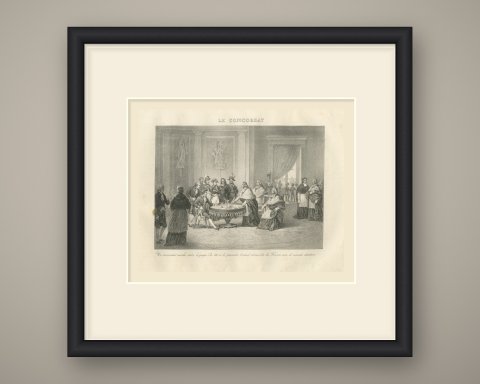 The Concordat, the First Consul and Prelates, Antique Madou Lithograph, 1827, shown framed