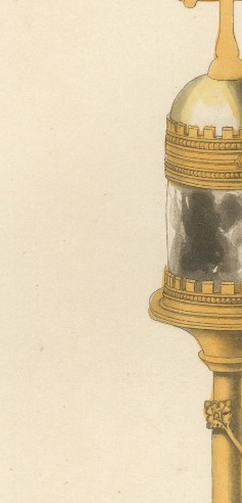 Medieval Reliquary, Gothic Church Treasure, Hand-Colored Engraving, ca.1850, close-up 2