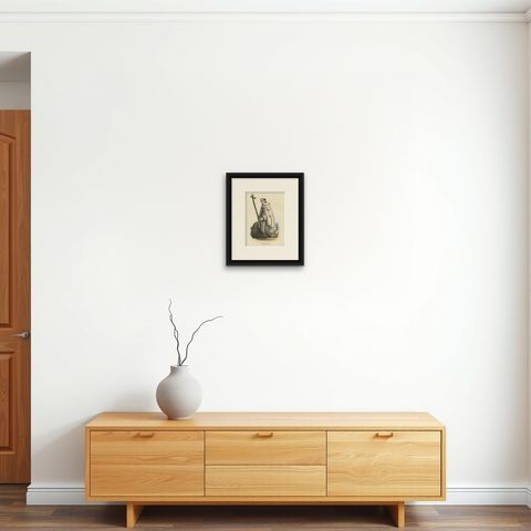 Antique Print of a Trinitarian Monk, 1845, shown framed on a wall, true to size