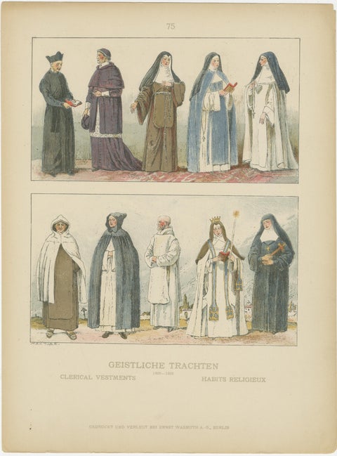 Catholic Religious Costume Study, Hand-Colored Print, Published ca.1880, view 3
