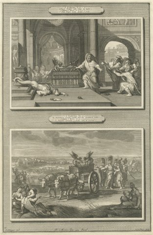 Dagon Falls Before the Ark and the Ark Sent Back, Mortier Bible circa 1700