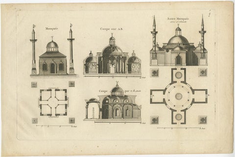 Antique Copper Engraving Showing Two Mosques, ca.1785, view 2