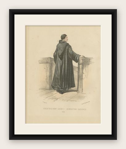 Bénédictin du Mont-Cassin, a 1862 Litho of a Monk of Monte Carlo, shown framed