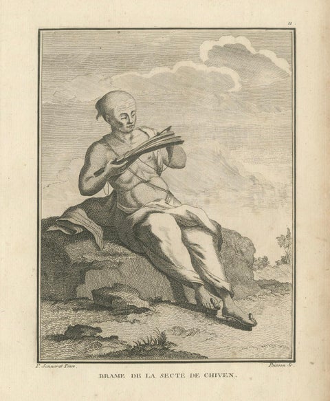Shaivite Brahmin Reading Scriptures, Sonnerat Engraving, India, Paris 1806, close-up 5