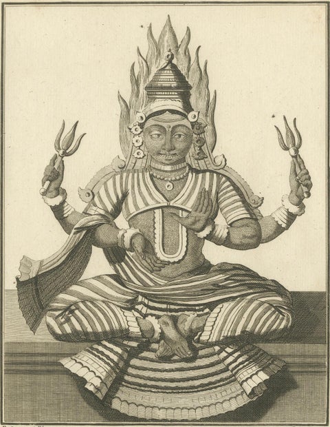 Rare 1806 Engraving: Parasati's Fiery Divinity in Hindu Mythology, close-up 6