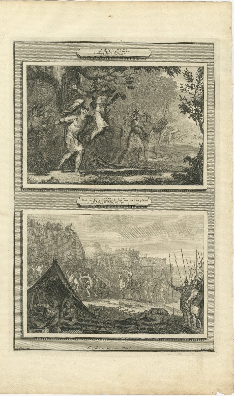 Death of Absalom and the Head of Sheba over the Wall, Pieter Mortier, circa 1700