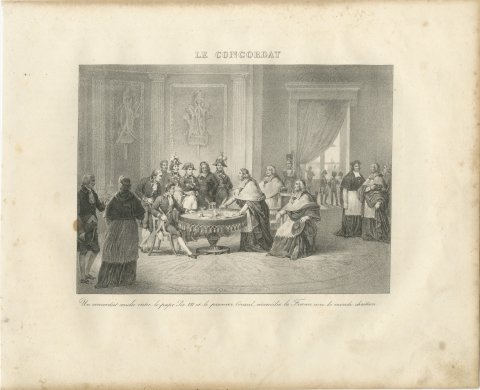 The Concordat, the First Consul and Prelates, Antique Madou Lithograph, 1827, view 2