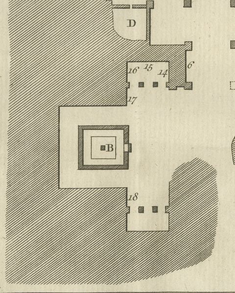 Antique Plan of the Elephanta Cave Temple near Bombay, 1780, close-up 1