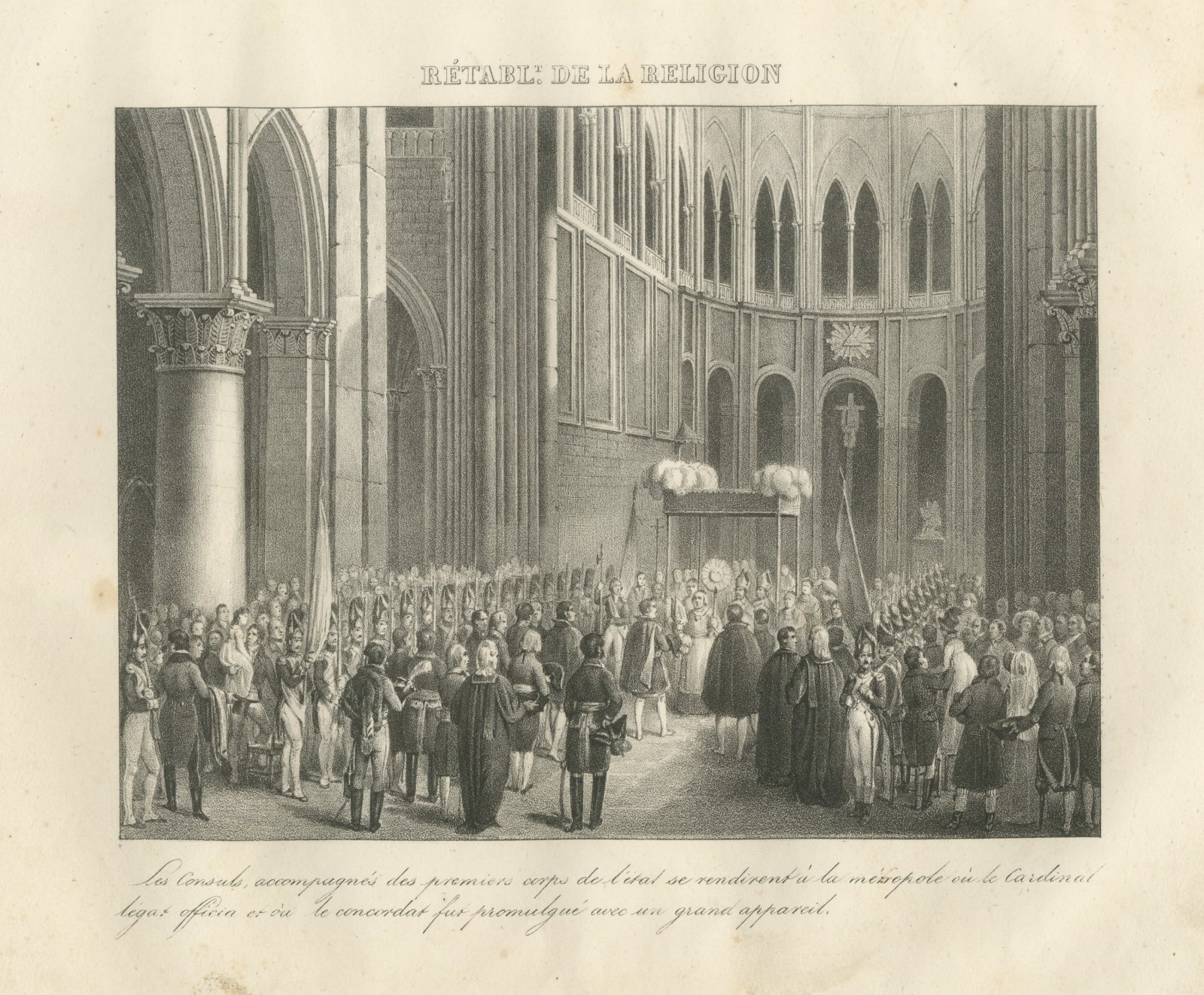 Restoration of Religion, Concordat Proclaimed, Antique Madou Lithograph, 1827