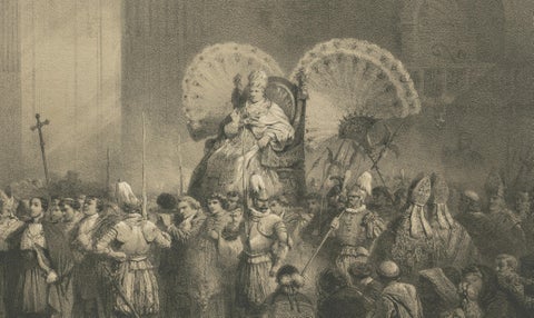 Papal Procession at St. Peter’s Basilica, Antique Lithograph, 1869, close-up 3
