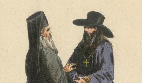 Russian Priest and Monk, Hand-Coloured Lithograph, c.1845, close-up 2