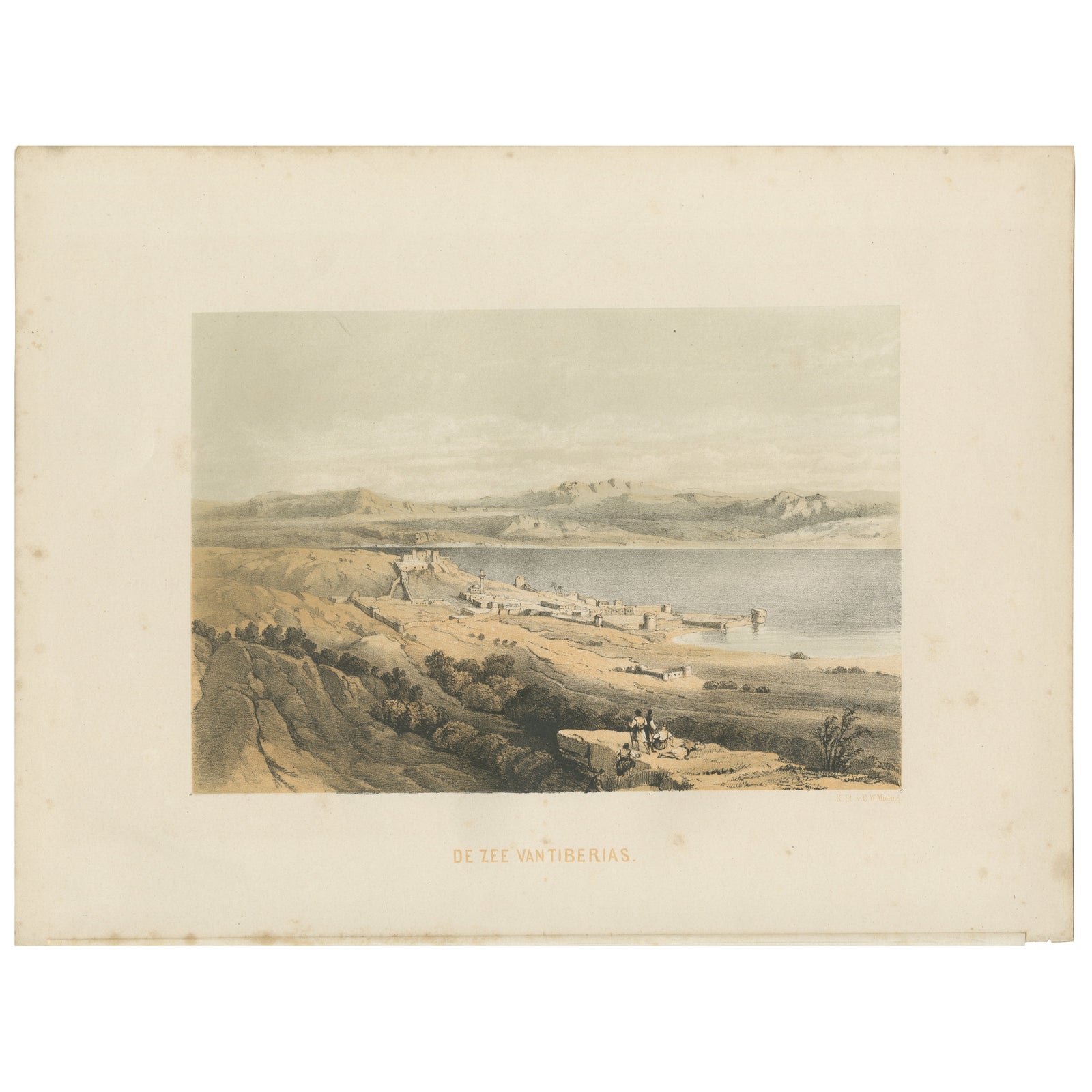 1862 Chromolithograph of the Sea of Tiberias, Biblical Landscape in Israël