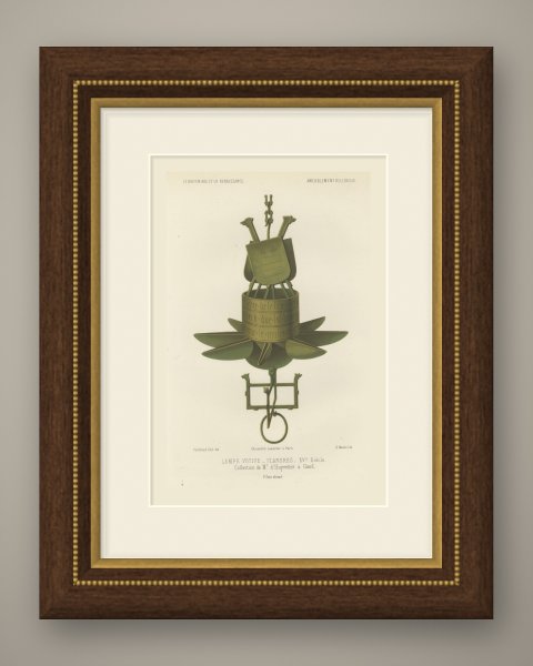 Flemish Votive Lamp, Fifteenth Century, Antique Print, 1851, shown framed