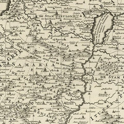 Highly Detailed Antique Map of the Holy Land Showing 12 Tribes of Israel, c.1720, close-up 3