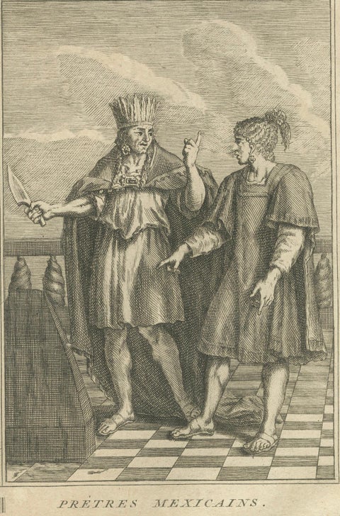 Mexican Gods and Priests, 1734 Engraving of Aztec Deities and Religious Ritual, close-up 5