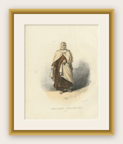 Carme Déchaussé, 1862 Hand-Colored Lithograph of a Discalced Carmelite Monk, shown framed