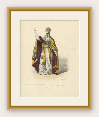 Le Pape en Grande Cérémonie, Genuine Antique Print of the Pope in Full Ceremony, shown framed