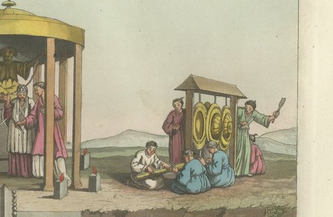 Original Antique Japanese Wedding Ceremony, Hand-Colored Ferrario Print, 1815, close-up 2
