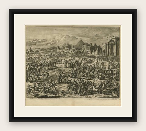Antique Bible Print Third Plague of Egypt by J. Luyken, 1743, shown framed