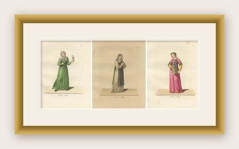 Servant, Dominican Nun and Young Lady in Traditional Italian Dress, 1845 Print, shown framed