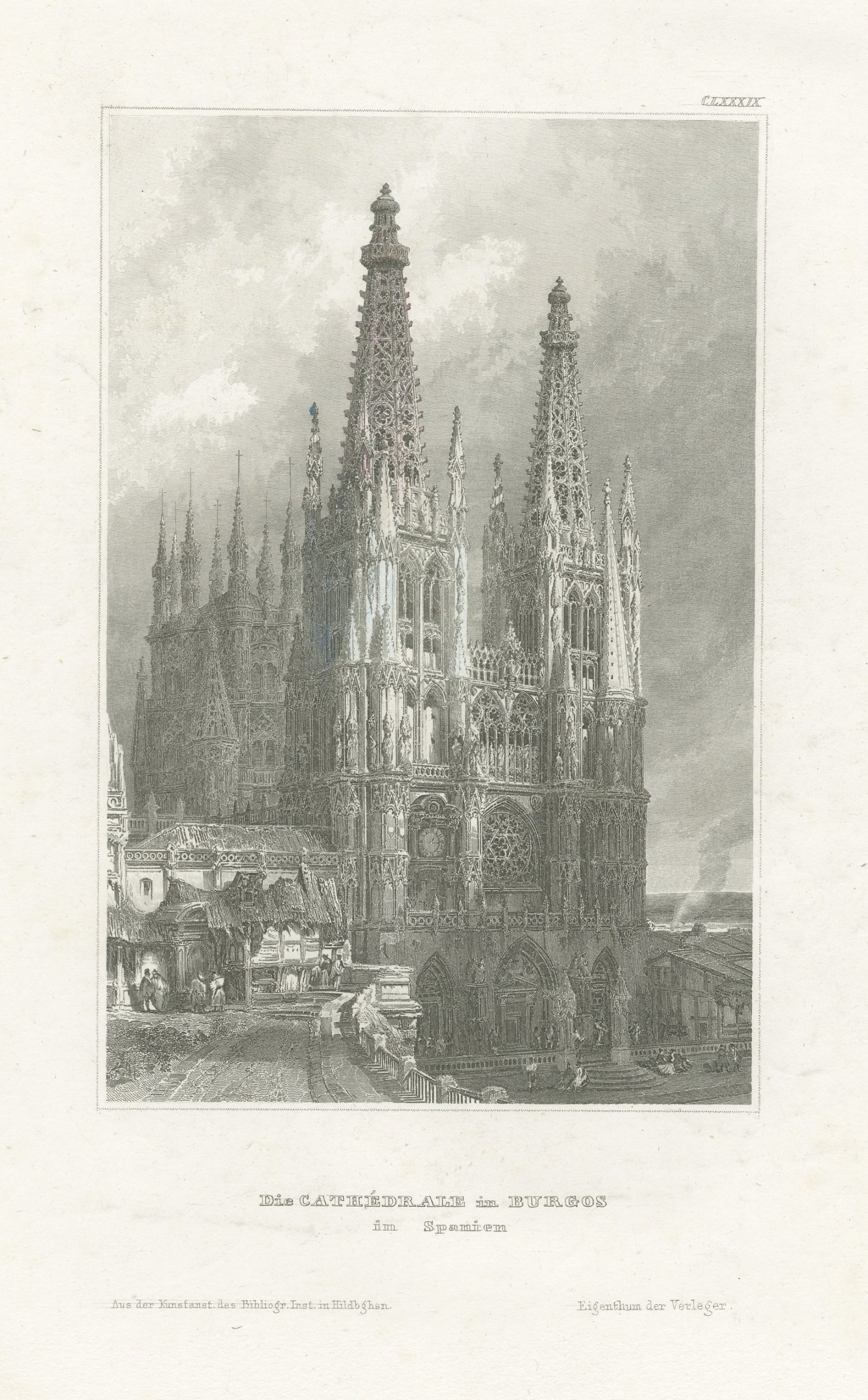 Burgos Cathedral, Spain, Antique View of the Gothic West Front, circa 1850