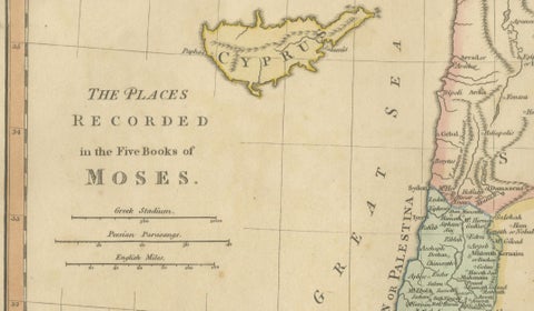 Places Recorded in the Five Books of Moses, Biblical Holy Land Map, 1827, close-up 4