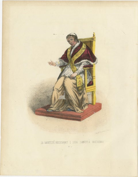 Hand-colored Lithograph, Sa Sainteté Recevant (His Holiness Receiving), 1862, view 2