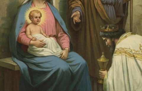 Holy Family and Three Kings, c.1900 German Religious Chromolithograph, close-up 3