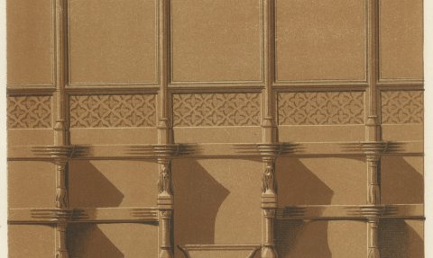 Choir Stalls of Saint Benoît sur Loire, Antique Print, 1851, close-up 2